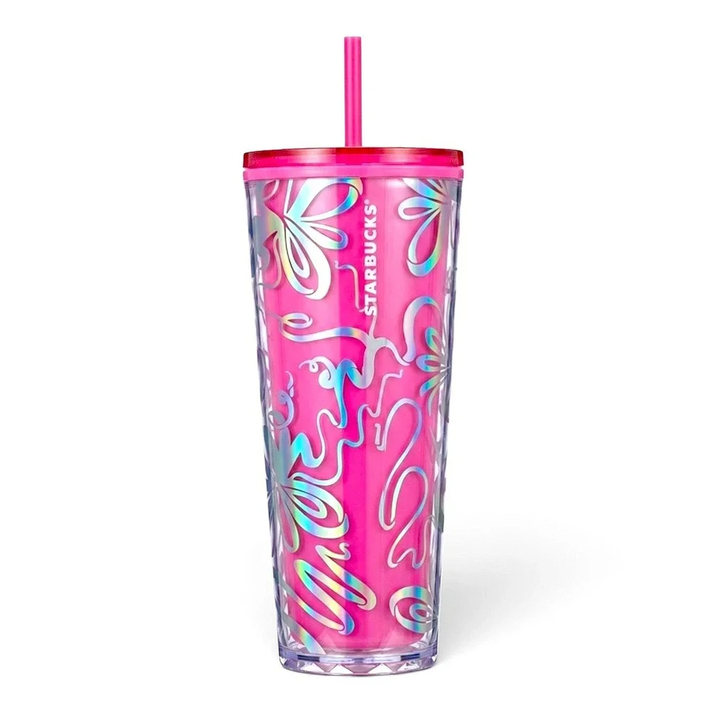 Starbucks 2023 Pink Color Changing Iridescent Floral Cold Cup Tumbler 24oz
